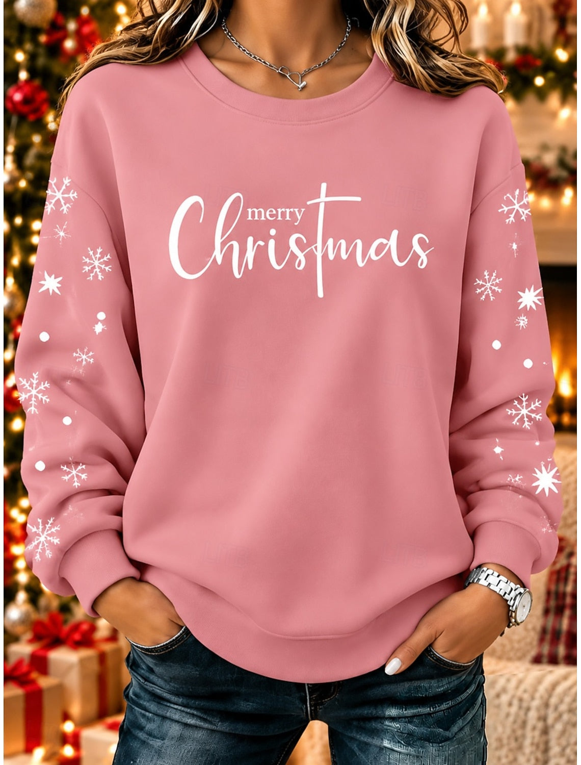 SNOWFLAKE PRINT CHRISTMAS SWEATER FOR WOMEN