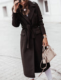 BELTED LONGLINE WOOL COAT FOR WOMEN