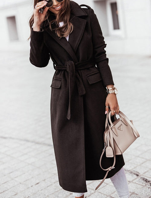 BELTED LONGLINE WOOL COAT FOR WOMEN