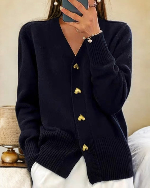 HEART BUTTON KNIT CARDIGAN FOR WOMEN