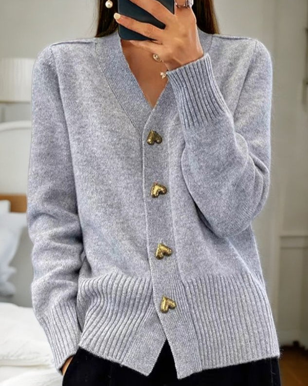 HEART BUTTON KNIT CARDIGAN FOR WOMEN