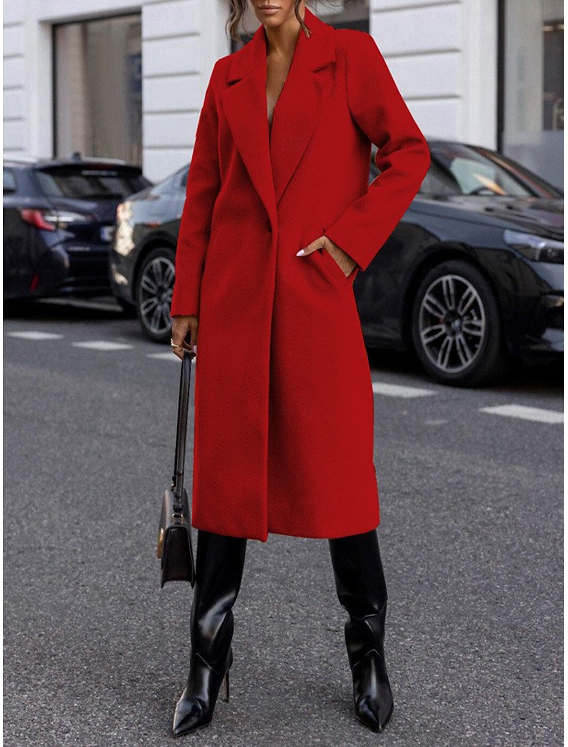 NOTCH LAPEL LONGLINE COAT FOR WOMEN
