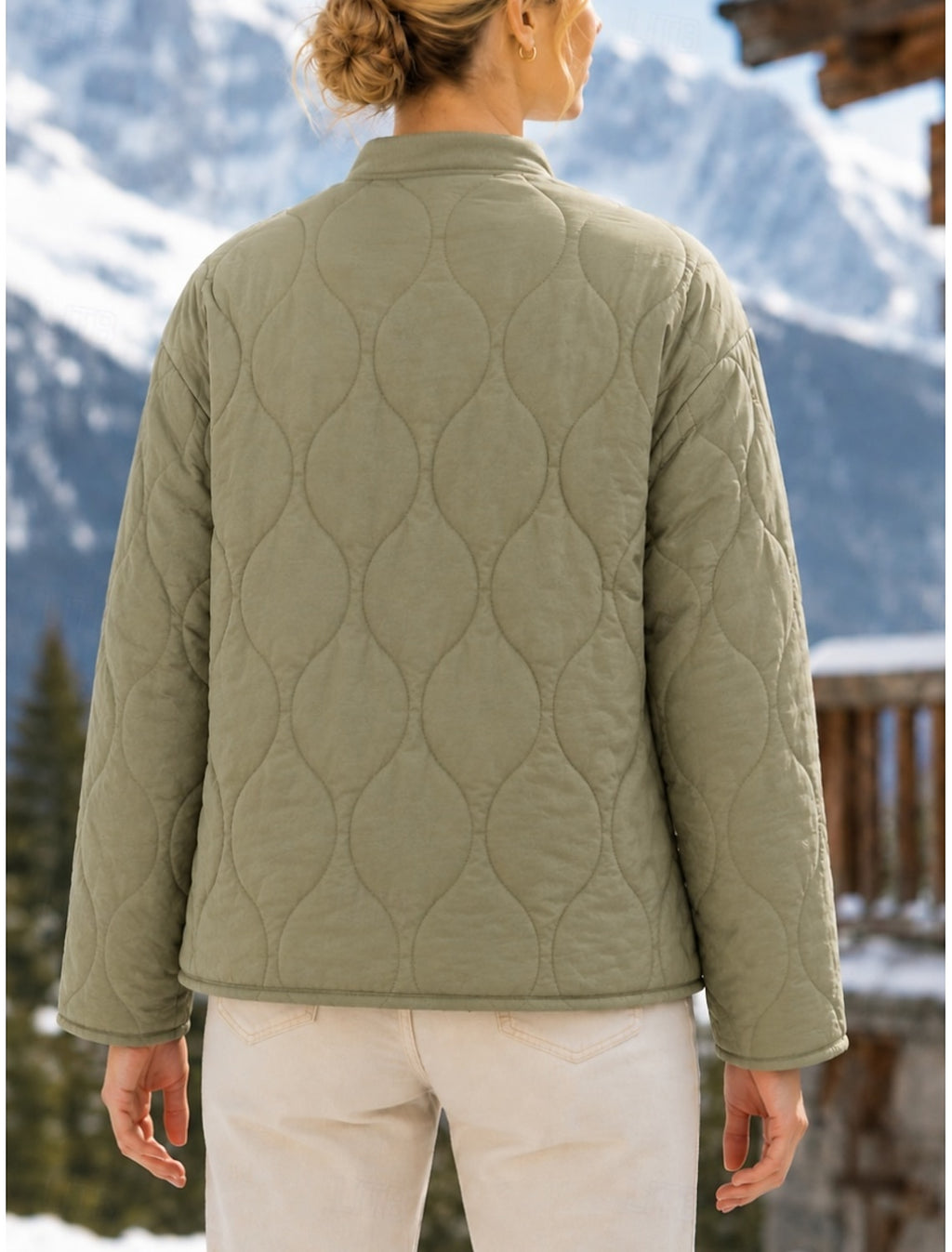 QUILTED MANDARIN COLLAR JACKET FOR WOMEN