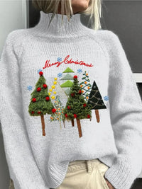 EMBROIDERED TURTLENECK CHRISTMAS SWEATER FOR WOMEN