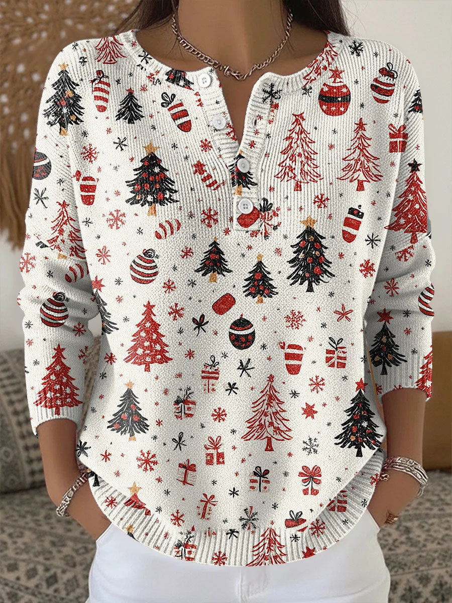 V-NECK HOLIDAY CHRISTMAS SWEATER FOR WOMEN