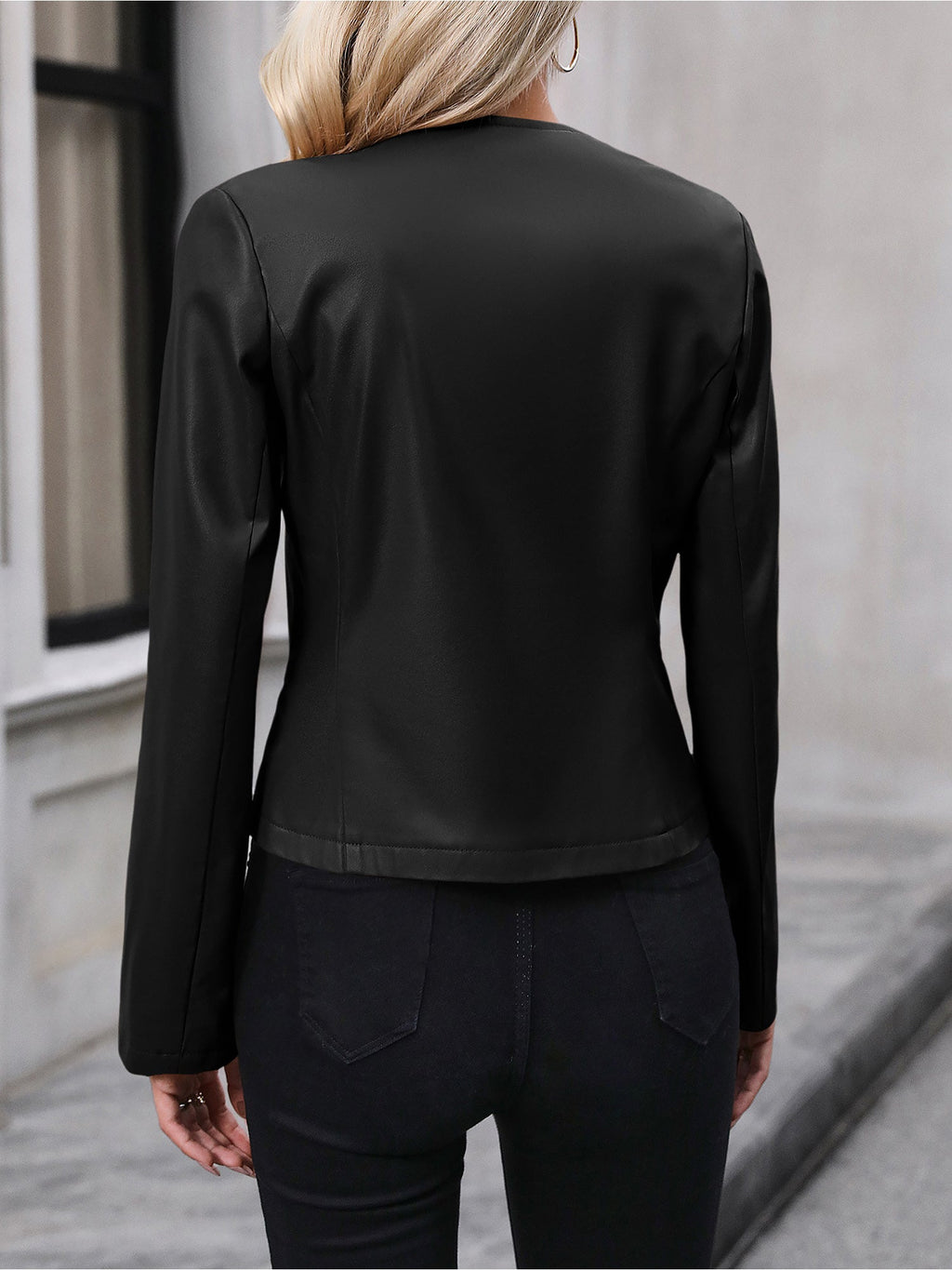 CROPPED ZIP MOTO FAUX-LEATHER JACKET FOR WOMEN