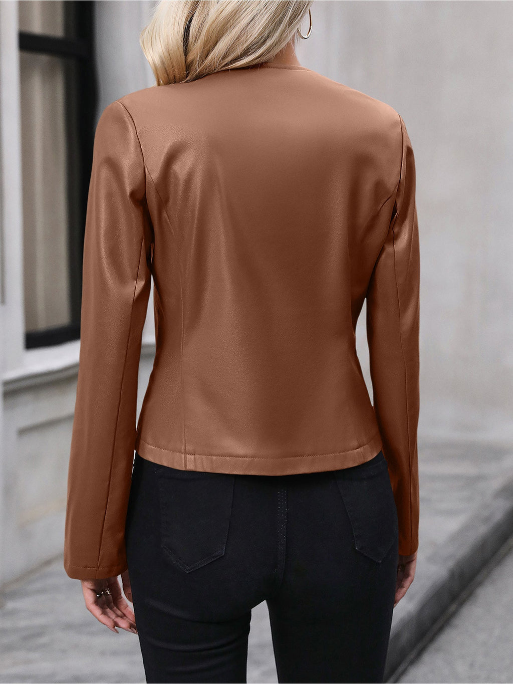 CROPPED ZIP MOTO FAUX-LEATHER JACKET FOR WOMEN