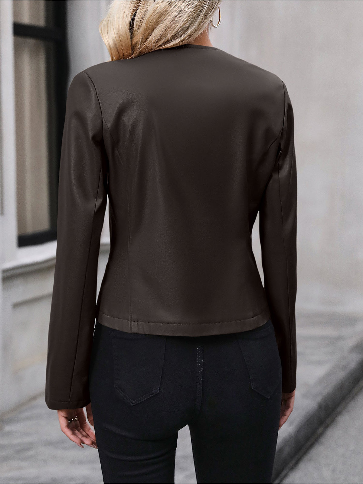 CROPPED ZIP MOTO FAUX-LEATHER JACKET FOR WOMEN