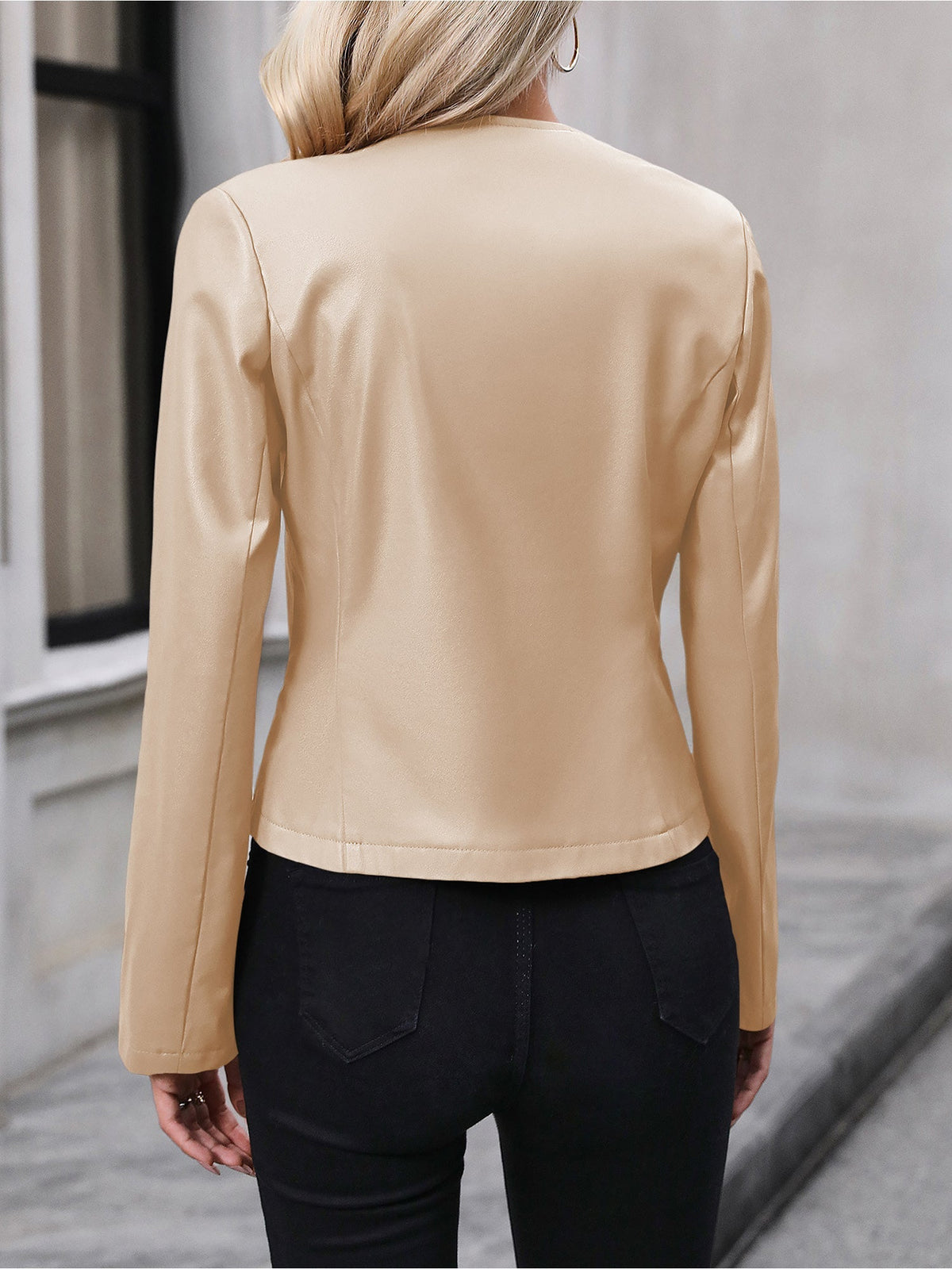 CROPPED ZIP MOTO FAUX-LEATHER JACKET FOR WOMEN