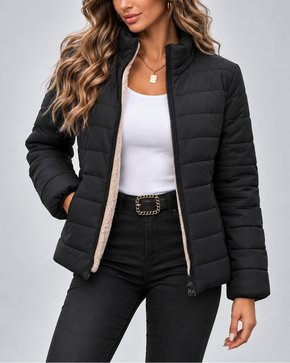 QUILTED STAND COLLAR PUFFER JACKET FOR WOMEN