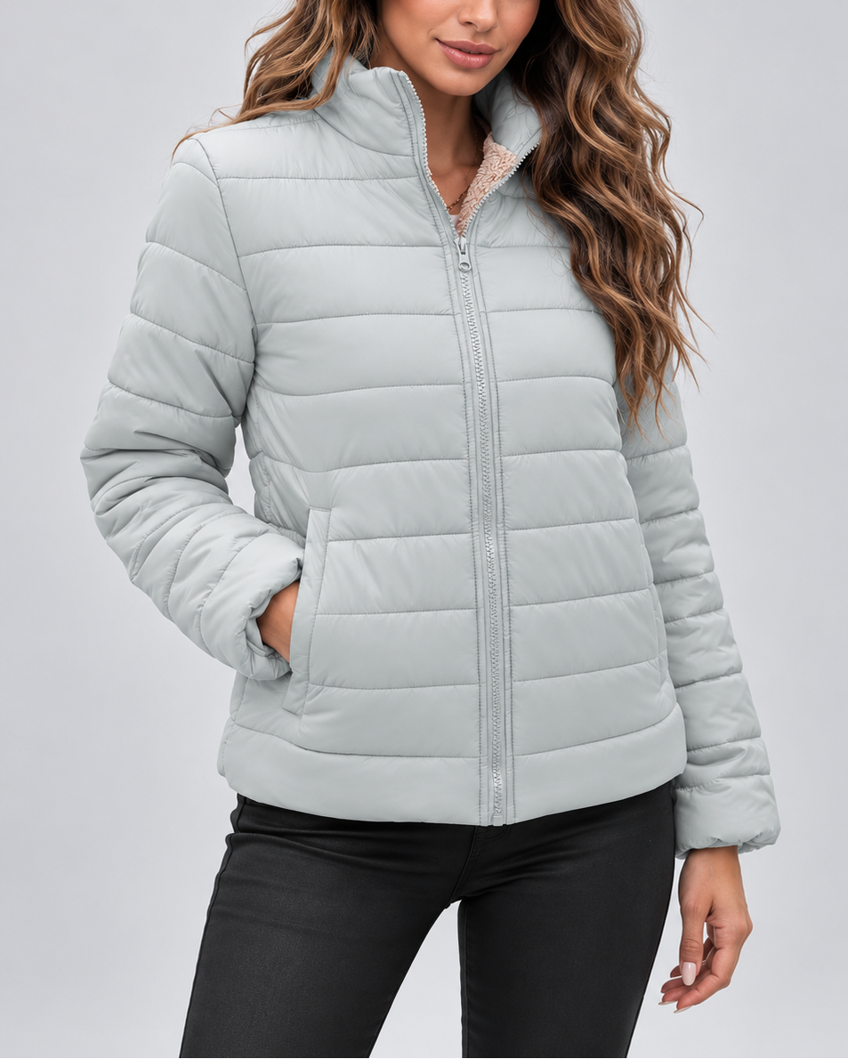 QUILTED STAND COLLAR PUFFER JACKET FOR WOMEN
