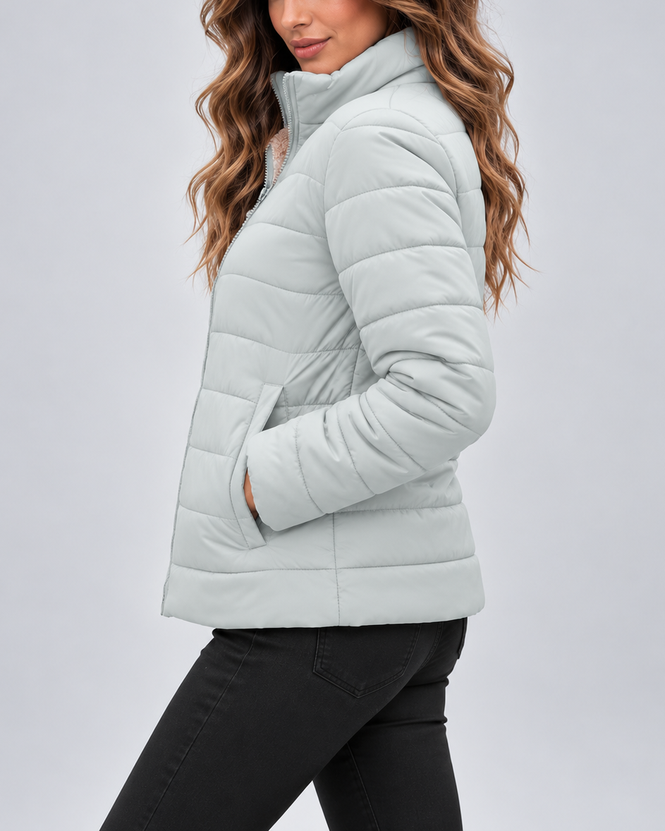 QUILTED STAND COLLAR PUFFER JACKET FOR WOMEN