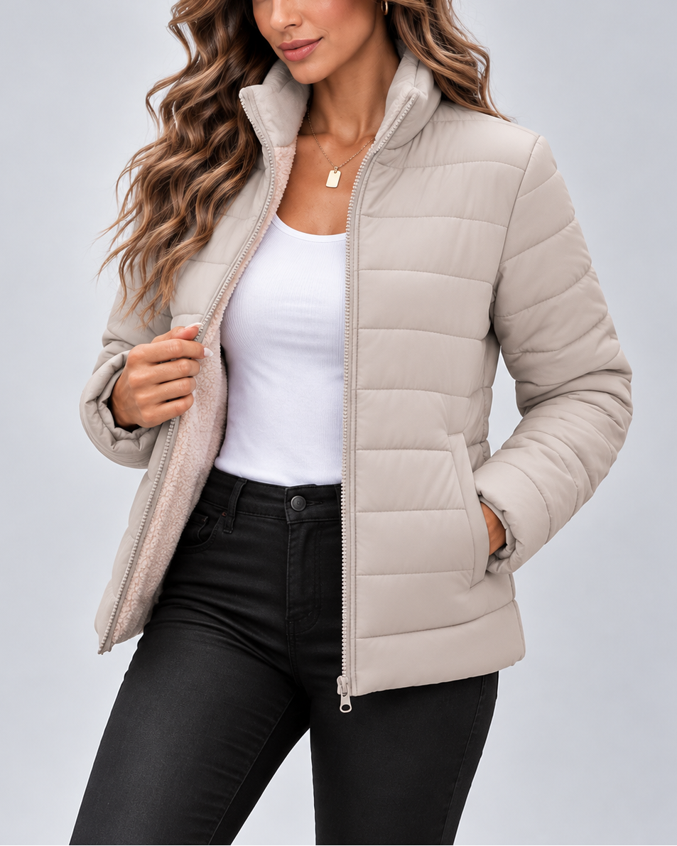 QUILTED STAND COLLAR PUFFER JACKET FOR WOMEN
