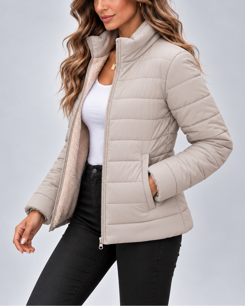 QUILTED STAND COLLAR PUFFER JACKET FOR WOMEN