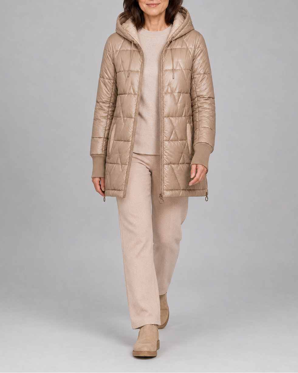 LONGLINE HOODED PUFFER JACKET FOR WOMEN