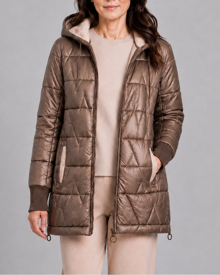 LONGLINE HOODED PUFFER JACKET FOR WOMEN