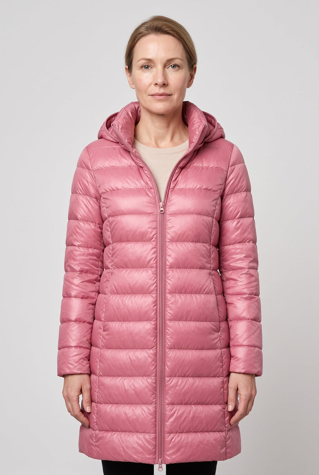 HOODED LONGLINE DOWN PUFFER JACKET FOR WOMEN