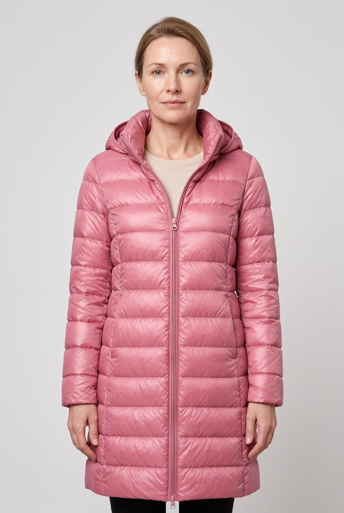 HOODED LONGLINE DOWN PUFFER JACKET FOR WOMEN