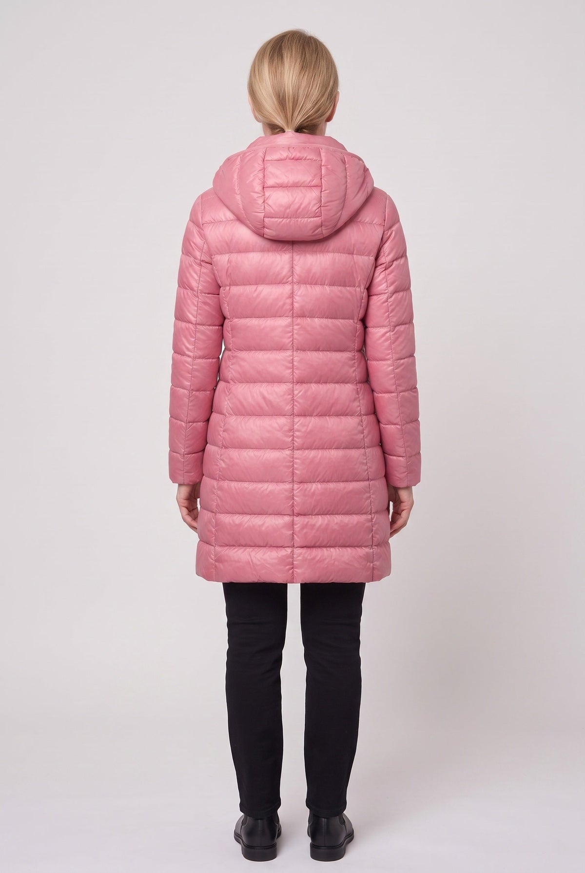 HOODED LONGLINE DOWN PUFFER JACKET FOR WOMEN