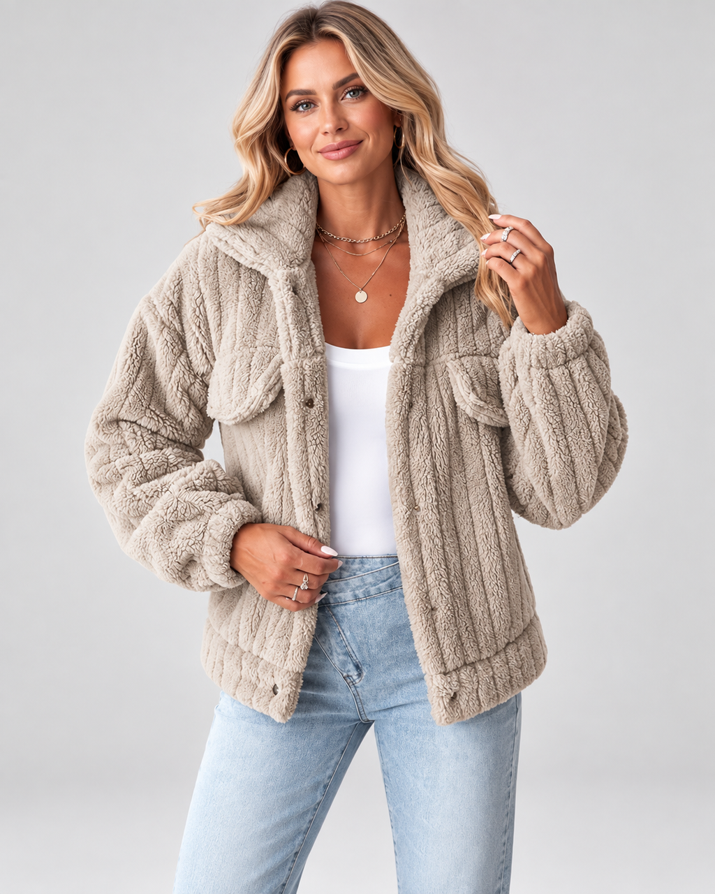 RIBBED COLLAR WINTER JACKET FOR WOMEN
