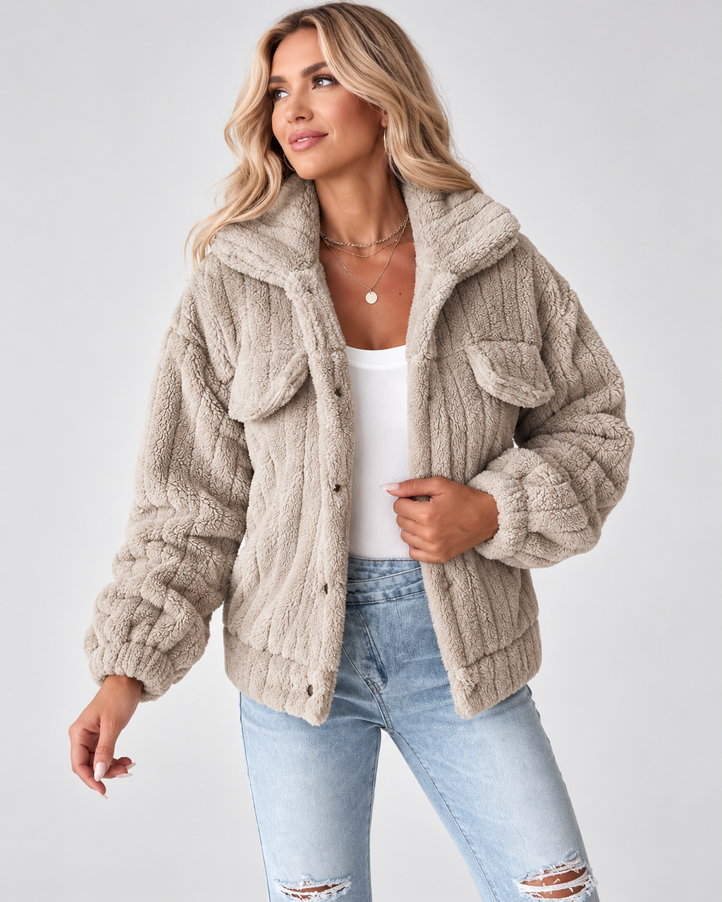 RIBBED COLLAR WINTER JACKET FOR WOMEN