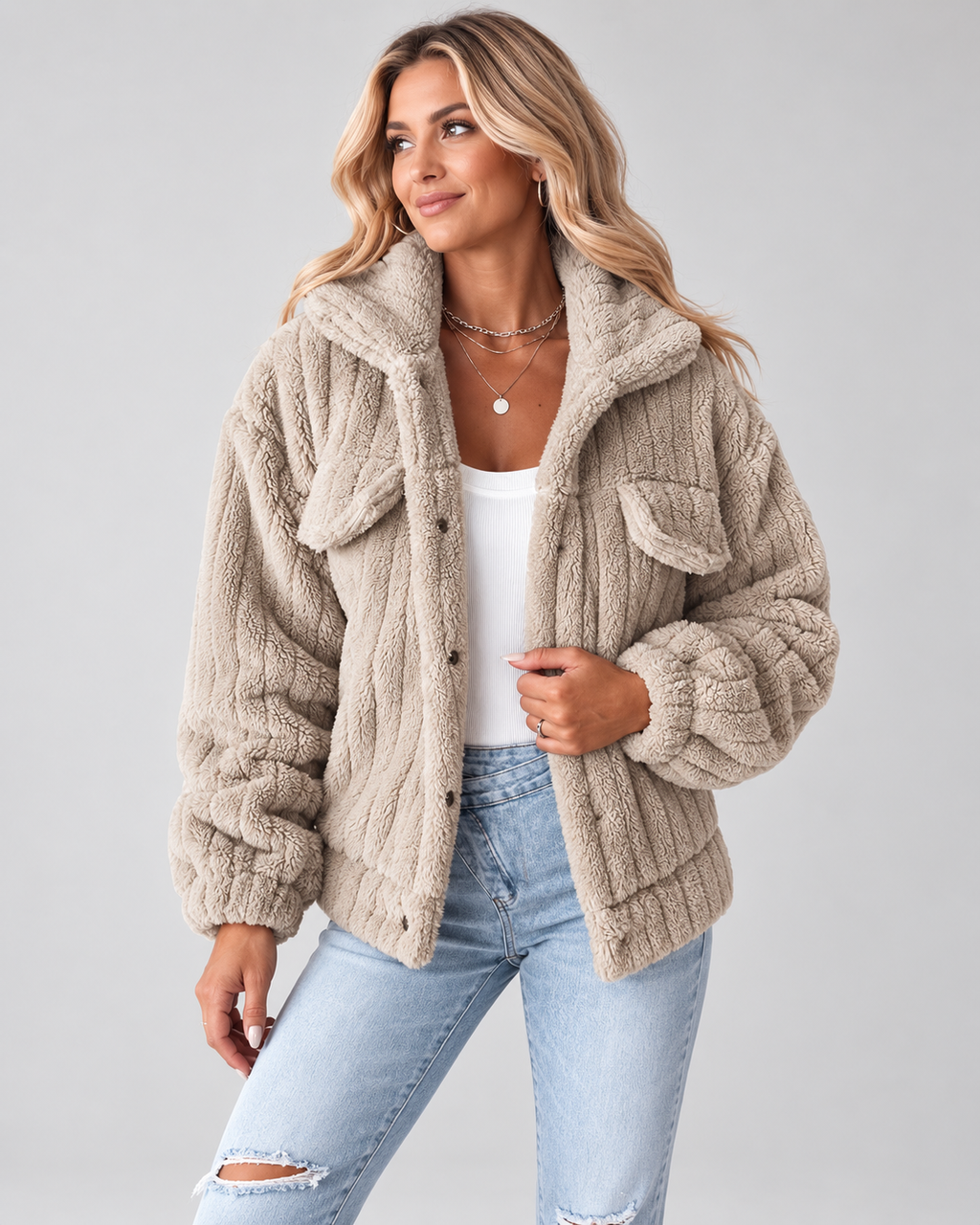 RIBBED COLLAR WINTER JACKET FOR WOMEN