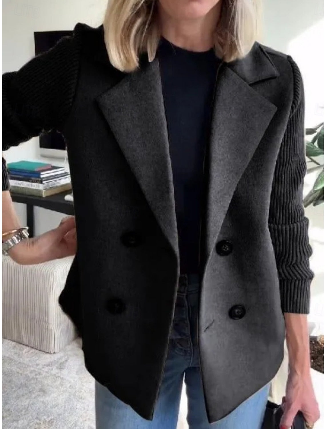 KNIT SLEEVE PANEL BLAZER FOR WOMEN